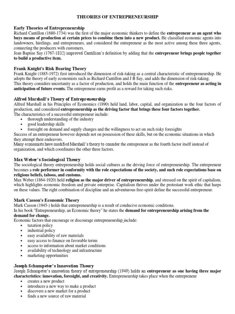 Theories of Entrepreneurship Explained | PDF | Entrepreneurship ...