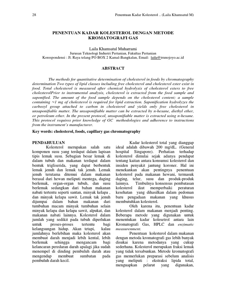 JURNAL4 Penentuan Kadar Kolesterol Dengan Kromatografi Gas PDF