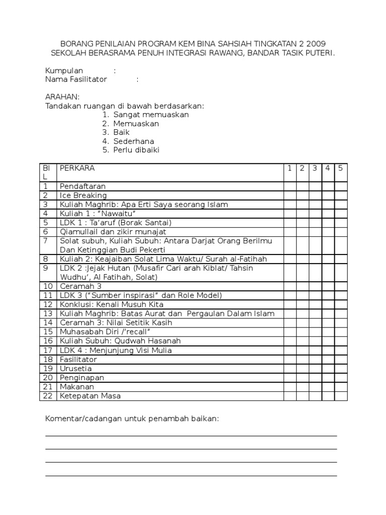 Borang Penilaian Program