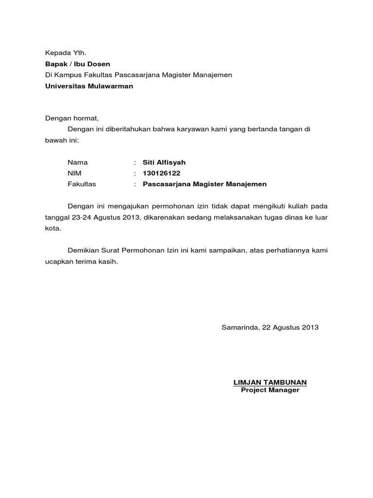Surat Permohonan Kerja Ringkas - Selangor w