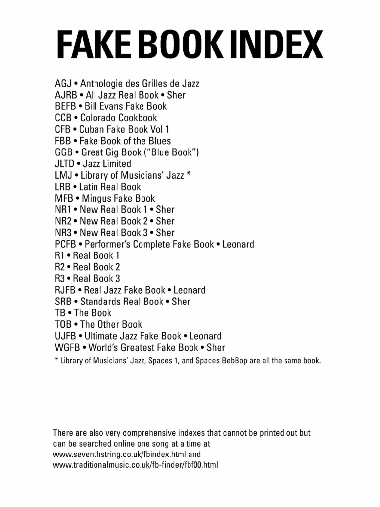 Fake Book Index Books