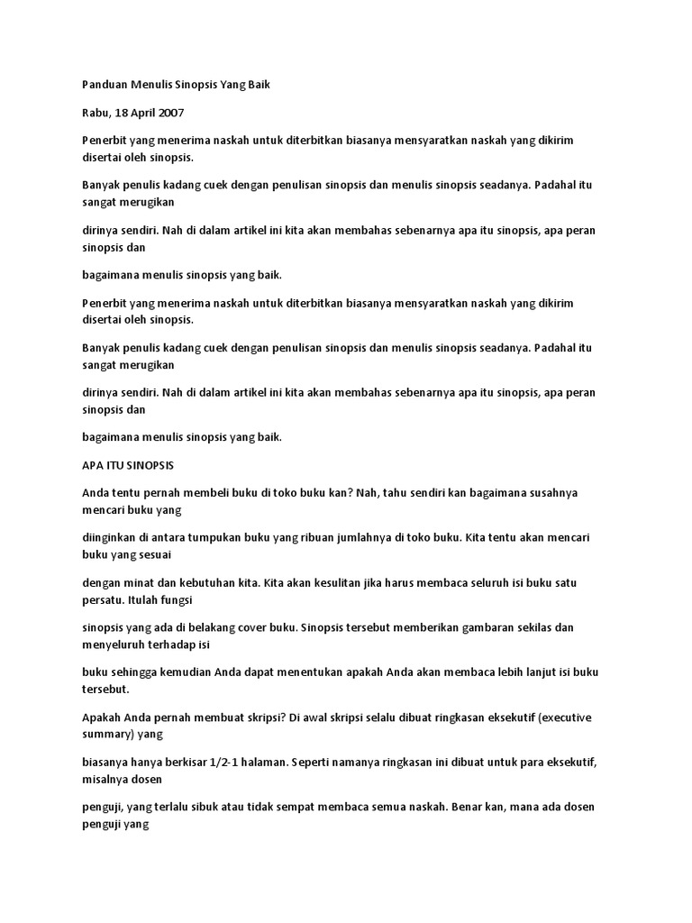 Panduan Menulis Sinopsis Yang Baik Pdf