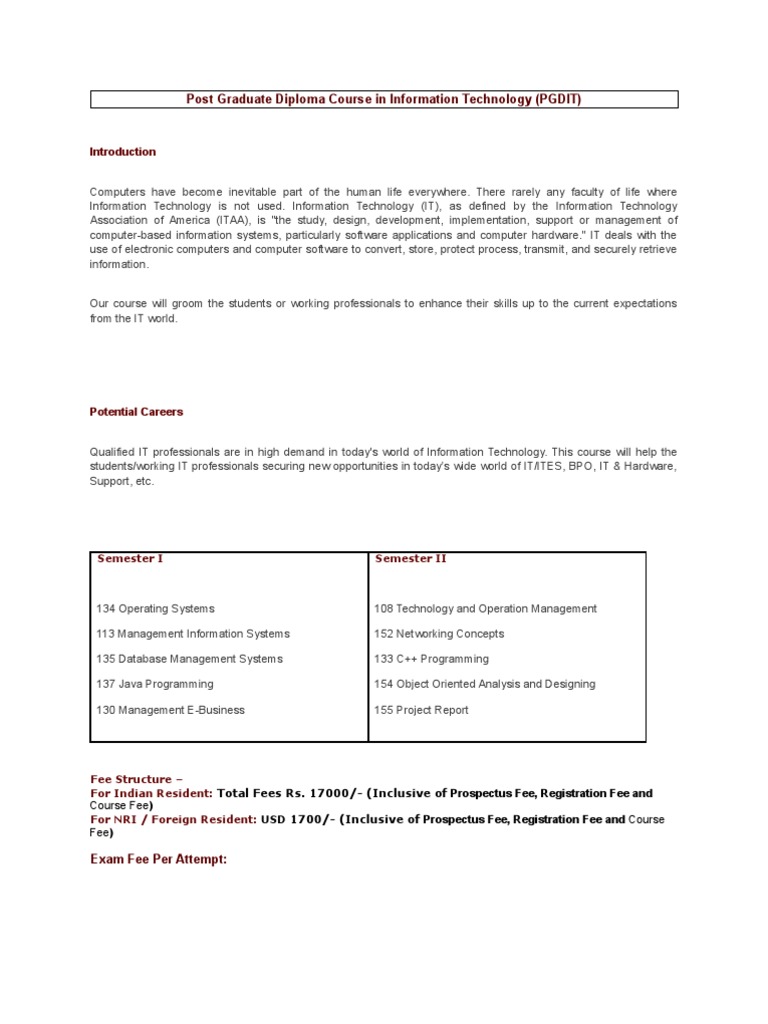 PG Diploma in Information Technology | PDF