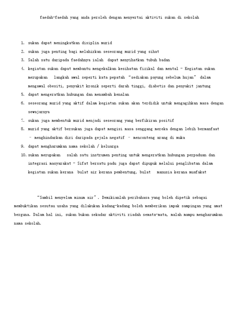 Faedah Bersukan Latihan Print Pdf