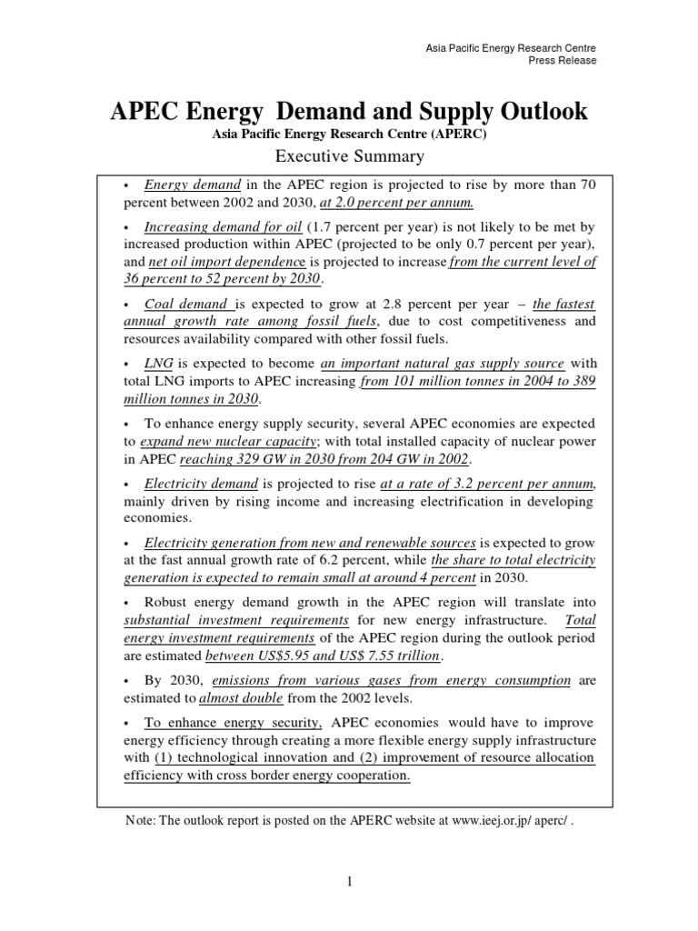 APEC Energy Demand & Supply Outlook | PDF | World Energy Consumption ...