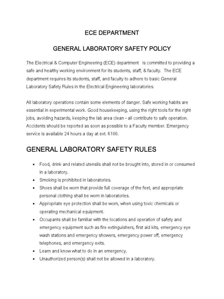 Lab Safety Manual PDF Laboratories Emergency