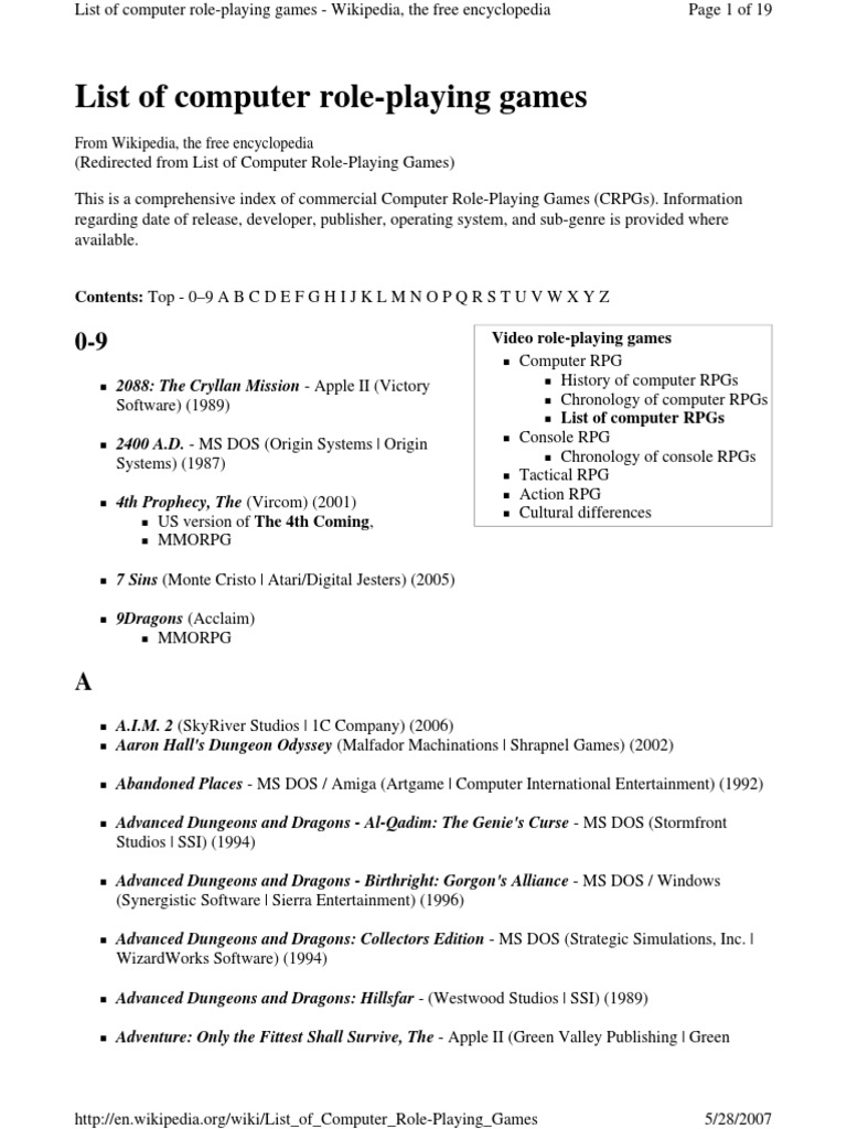 List of Computer RolePlaying Game Role Playing Games Square