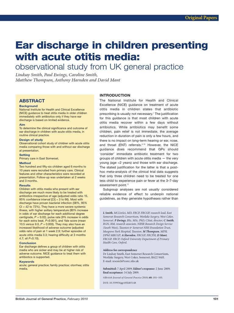 Ear Discharge in Children Presenting With Acute Otitis Media | PDF ...