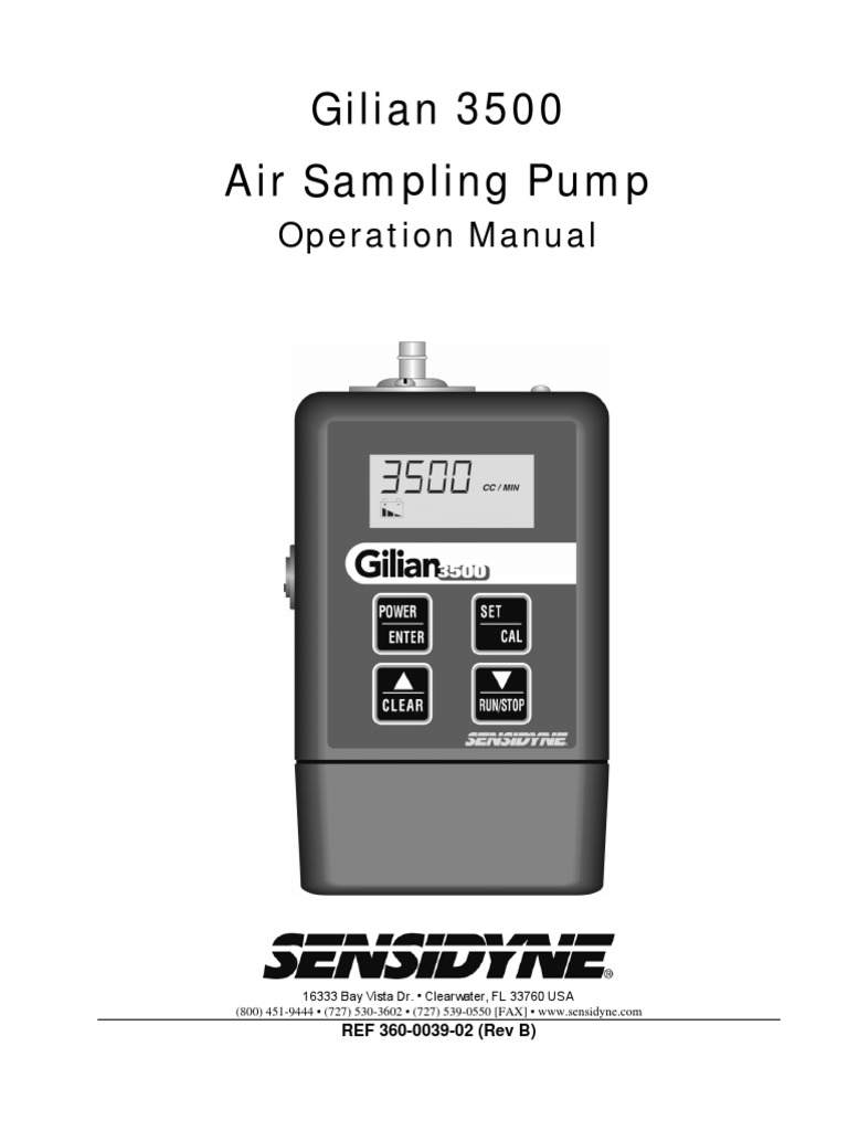 Gilian 3500 Air Sampling Pump Operation Manual PDF Battery Charger