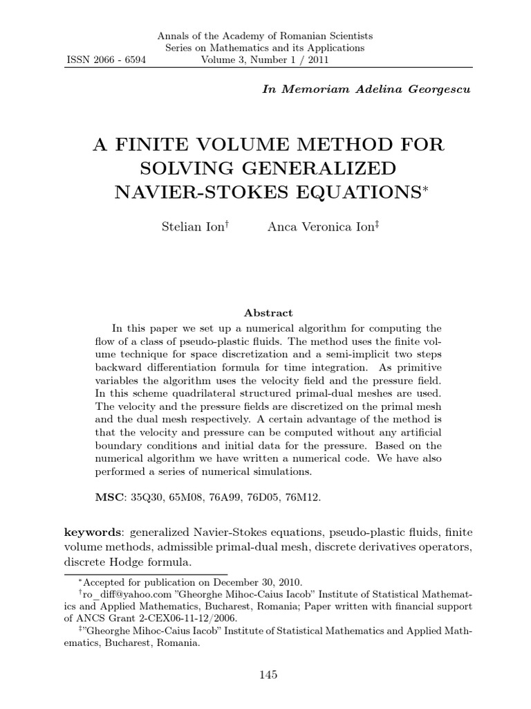 Finite Volume Method for Navier-Stokes | PDF | Navier–Stokes Equations ...
