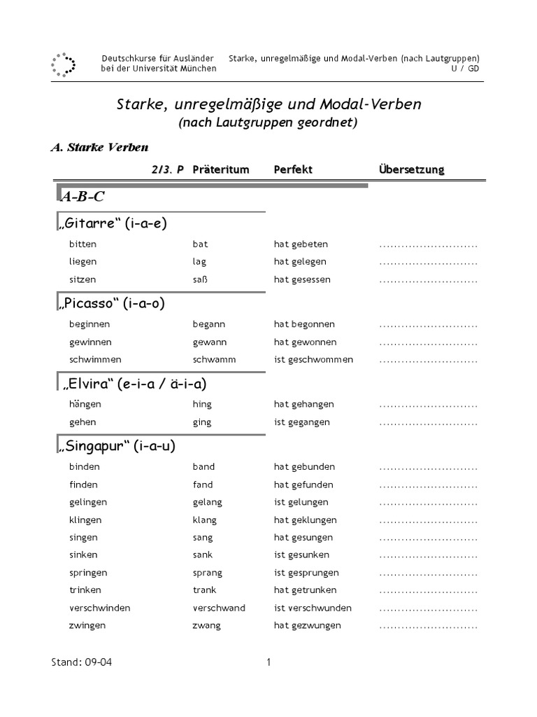 Starke Verben (U) | PDF