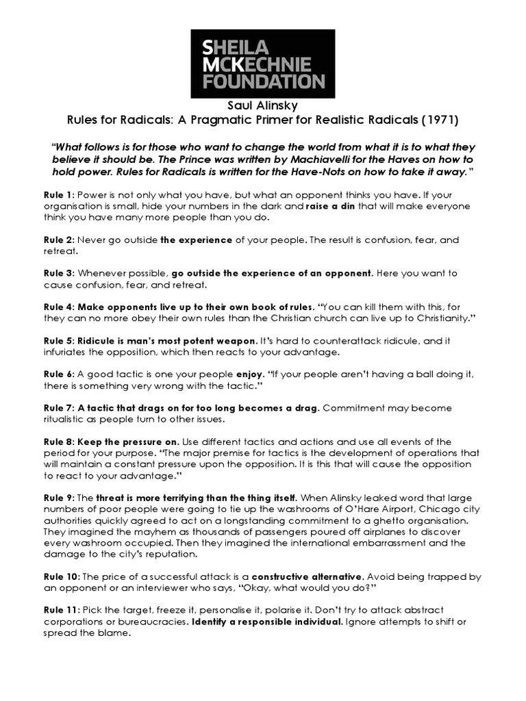 Saul alinsky rules for radicals people politics