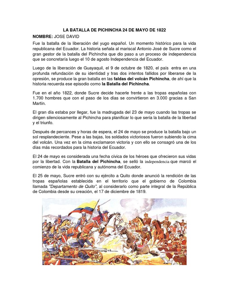 Batalla de Pichincha: 24 de mayo de 1822 | PDF | Viajes y turismo ...