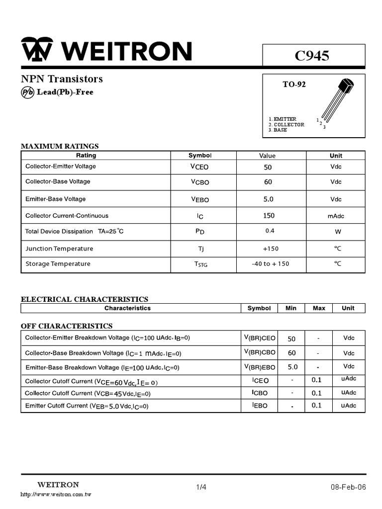 NPN Transistors: Lead (PB) - Free | PDF