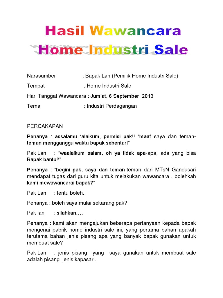 Wawancara Dengan Home Industri Sale