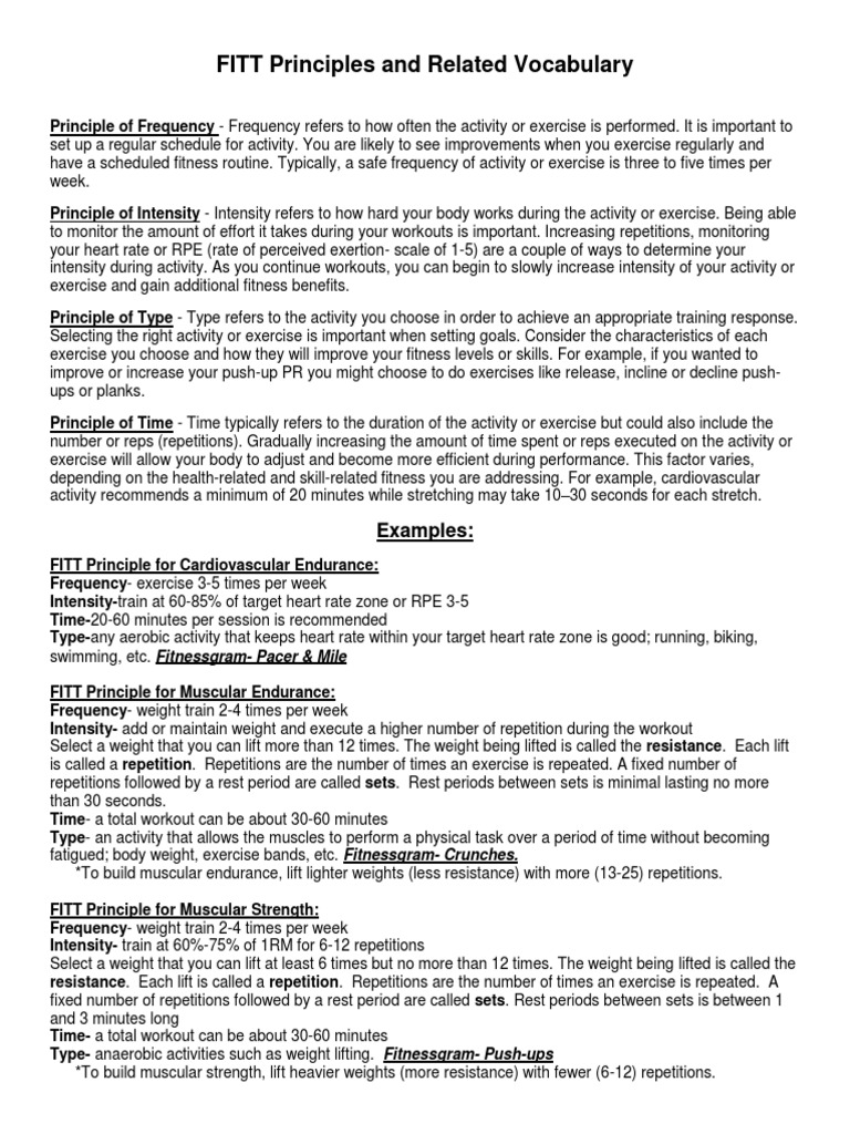 FITT Principles & Exercise Guidelines | PDF | Physical Exercise ...