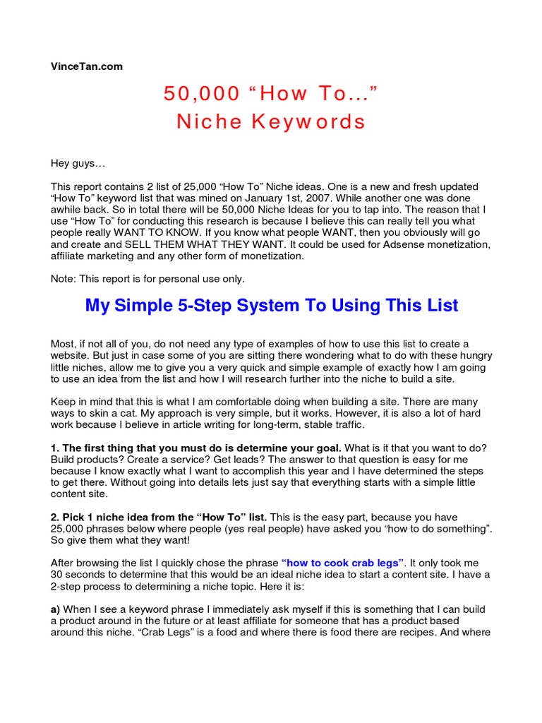 50,000 Niche Ideas | PDF | Ad Sense | Search Engine Optimization