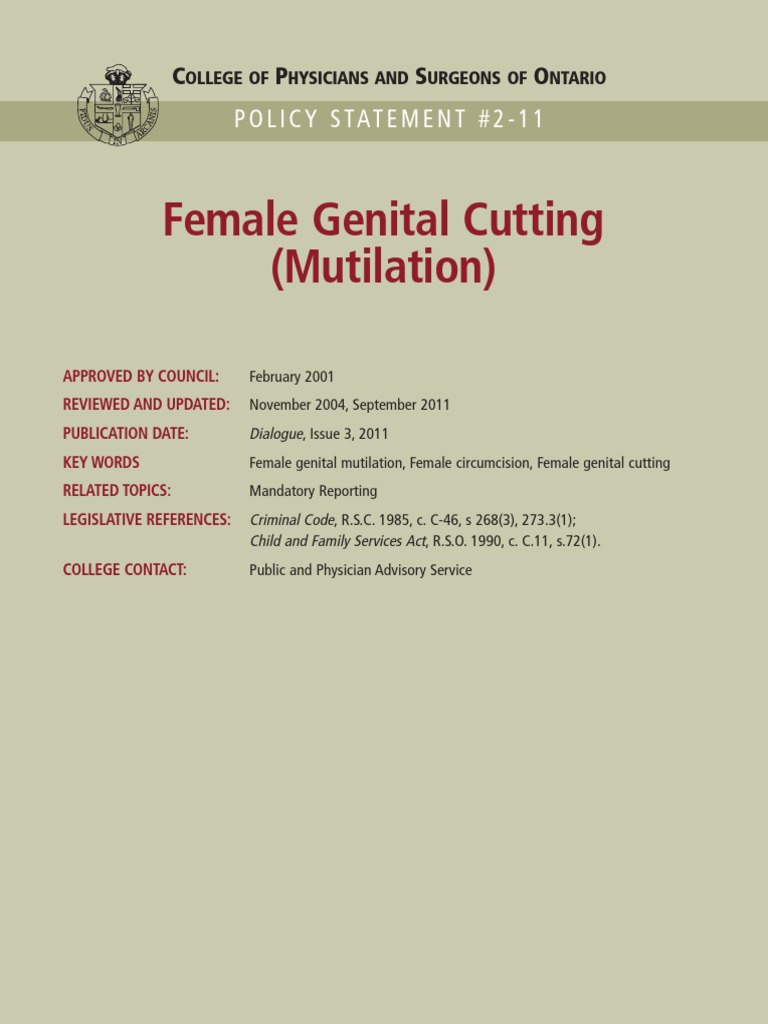 CPSO Guidelines Female Circumcision PDF Female Genital Mutilation Circumcision