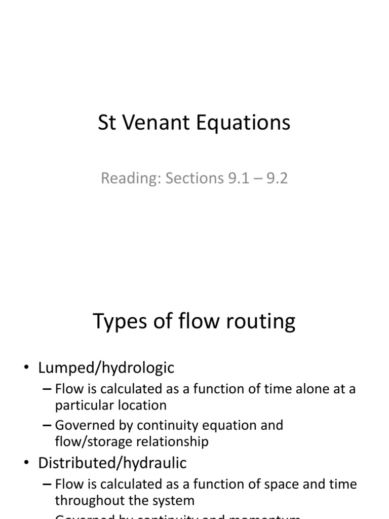 St Venant Equations Fluid Dynamics Force