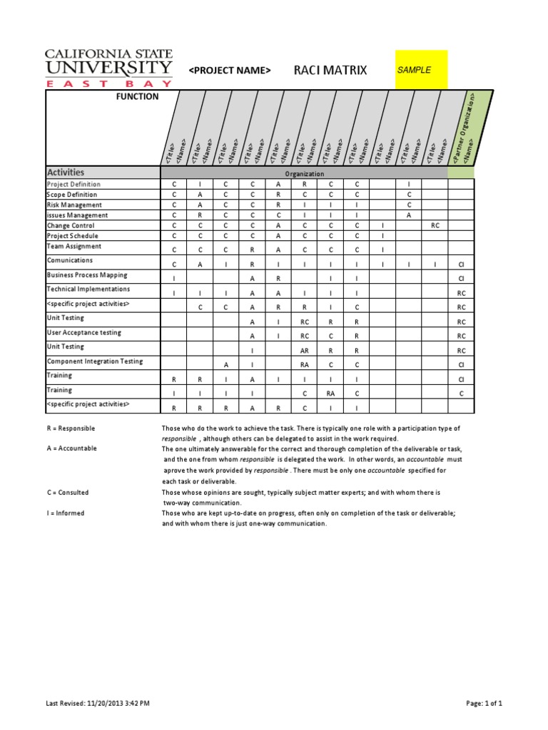 RACI Matrix for Project Management | PDF | Career & Growth | Technology ...