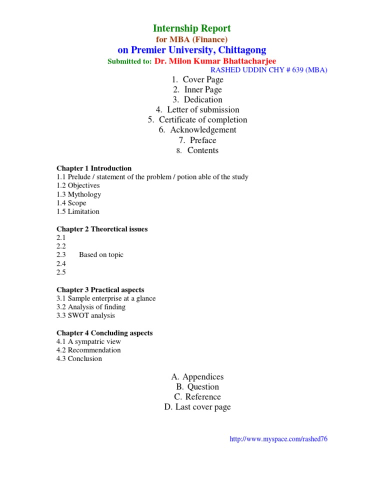 Internship Report For MBA Finance 