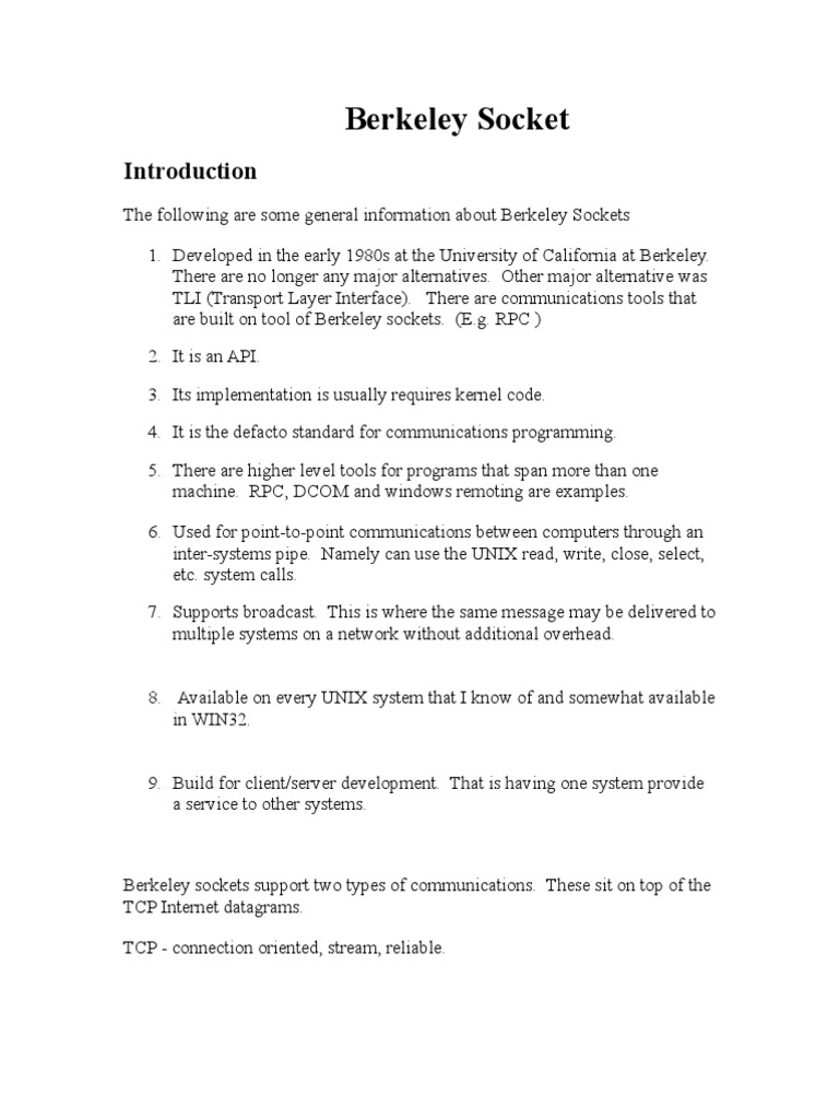 Berkeley Socket | PDF | Network Socket | Port (Computer Networking)