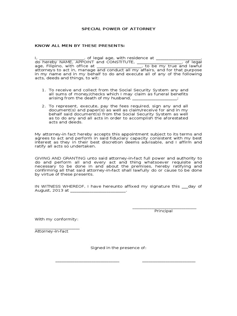 Sample SPA SSS Claim  Power Of Attorney
