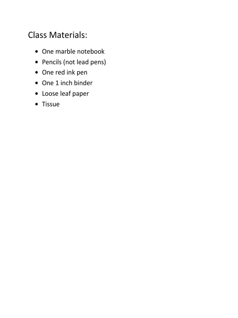 Essential Class Supplies List | PDF | Home & Garden | Art
