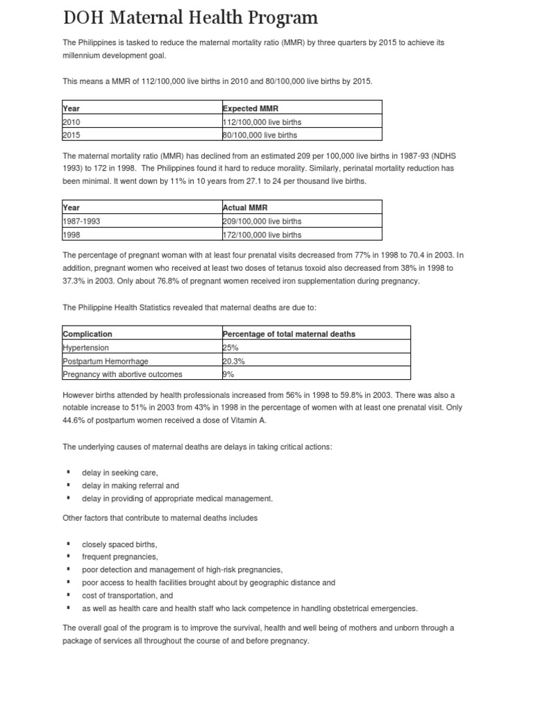 Philippines Maternal Health Program Overview | PDF | Maternal Death ...