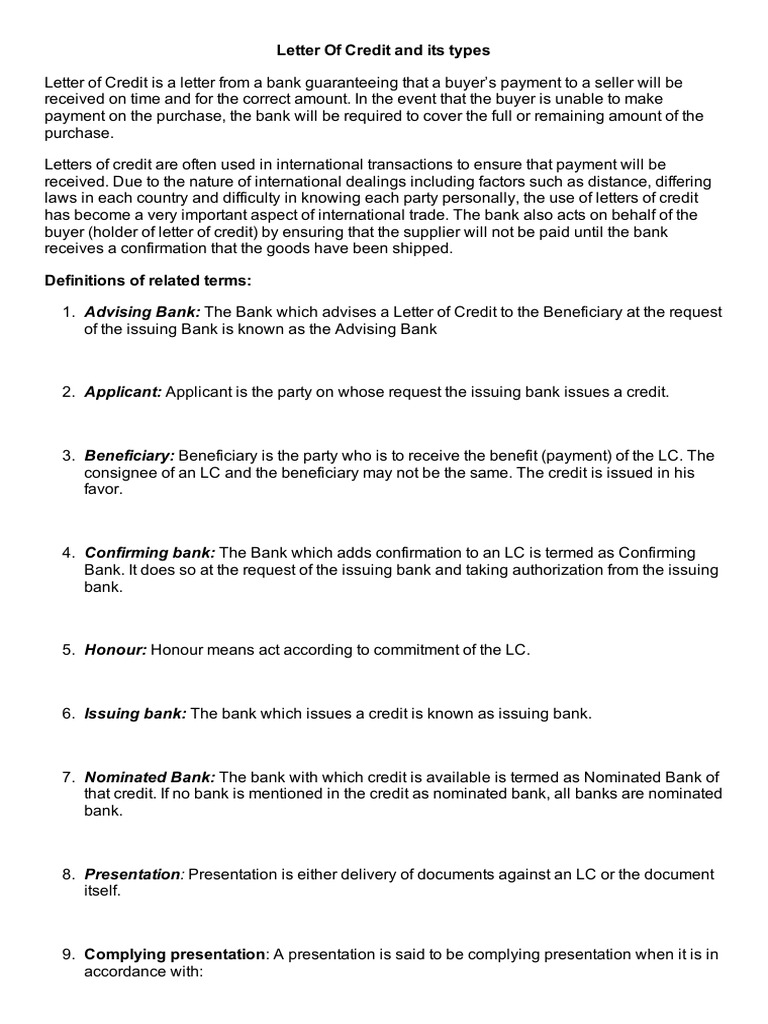 Letter Of Credit And Its Types Letter Of Credit Credit Finance