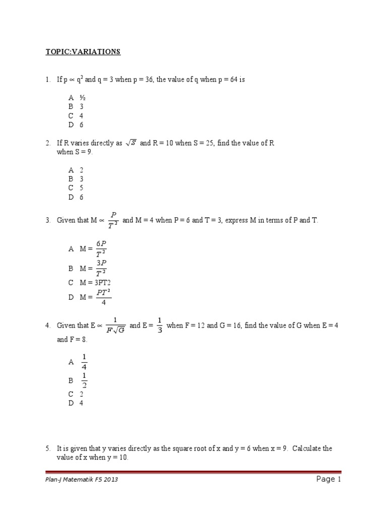 Variations in Mathematics F5 | PDF | Teaching Methods & Materials ...