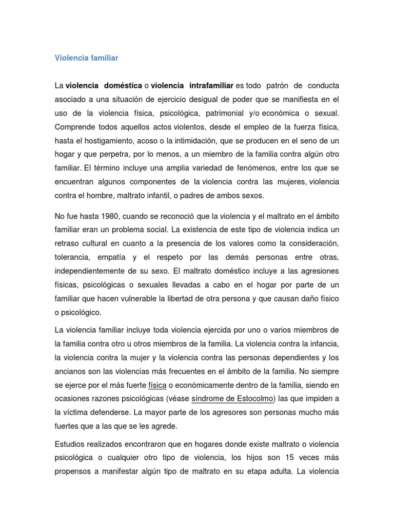 Tipos y Efectos de la Violencia Familiar | PDF | Violencia doméstica ...