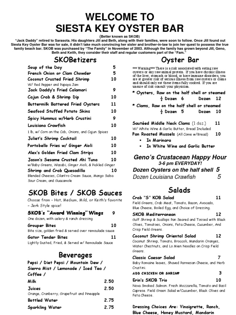 Siesta Key Oyster Club Menu Coleslaw Salad