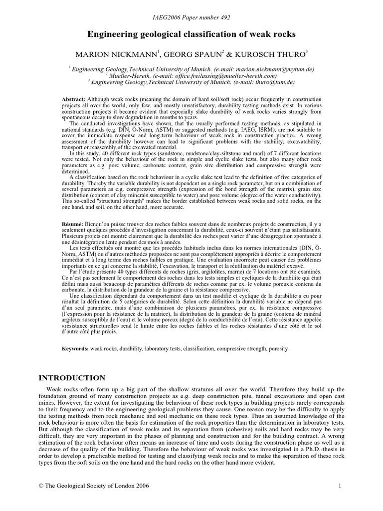 Weak Rocks Classifications IAEG | PDF | Porosity | Soil Mechanics