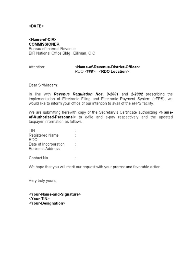 philippines system in enrollment the eFPS Template Intent and of Sample Letter Secretary philippines system in enrollment the eFPS Template Intent and of Sample Letter Secretary