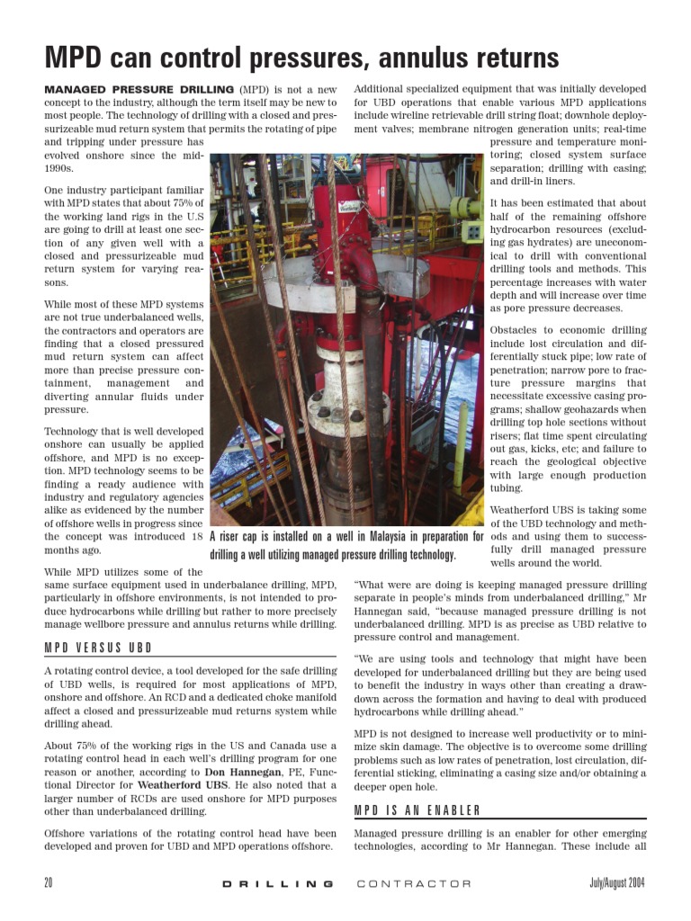 MPD Can Control Pressures, Annulus Returns | PDF | Oil Well | Drilling Rig