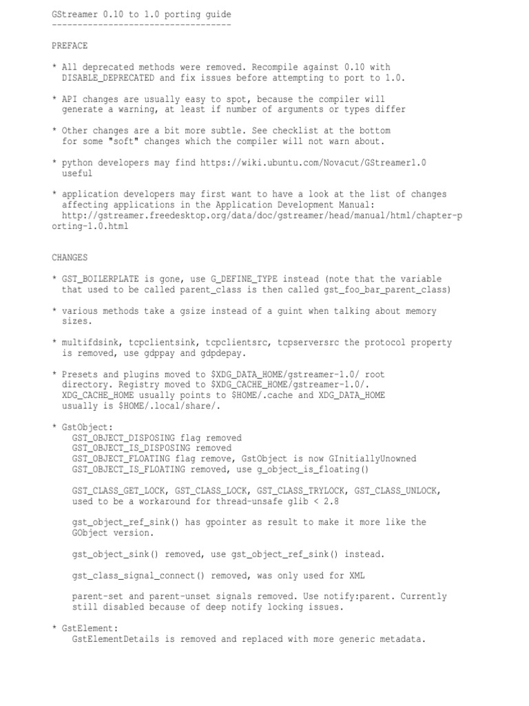 GStreamer Porting Guide: 0.10 to 1.0 | PDF | Application Programming ...