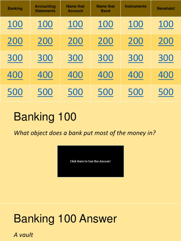 Jeopardy Game James Fylstra PDF Musical Instruments Banks