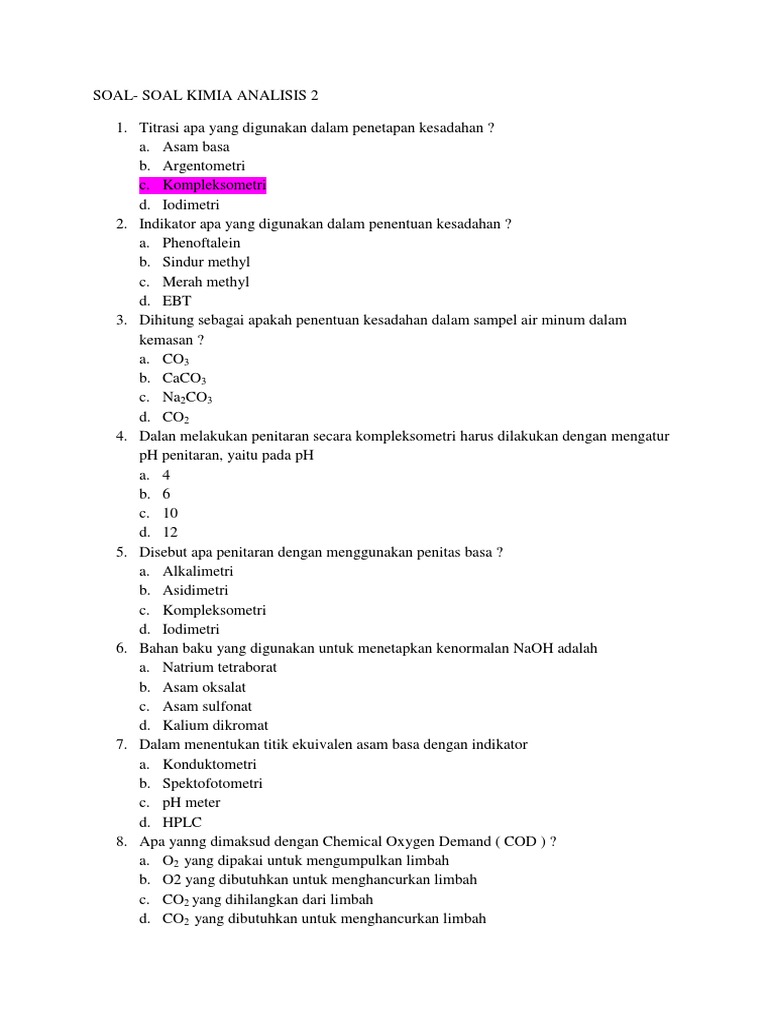 Contoh Soal Dan Jawab Kompleksometri Jawaban Buku