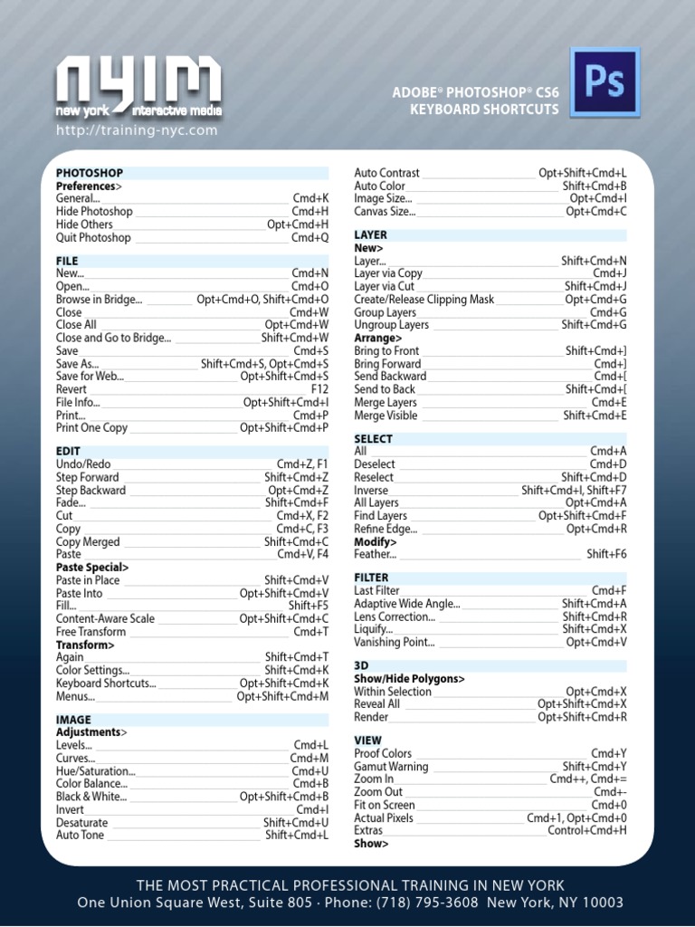 Photoshop Cs6 All Keyboard Shortcuts Sheet Adobe Creative Suite Adobe Photoshop