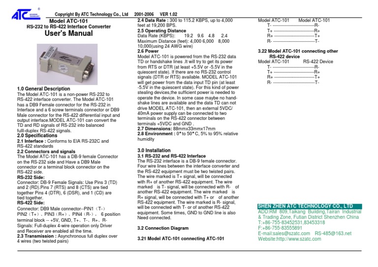 ATC-101 User's Manual | Electrical Connector | Electricity