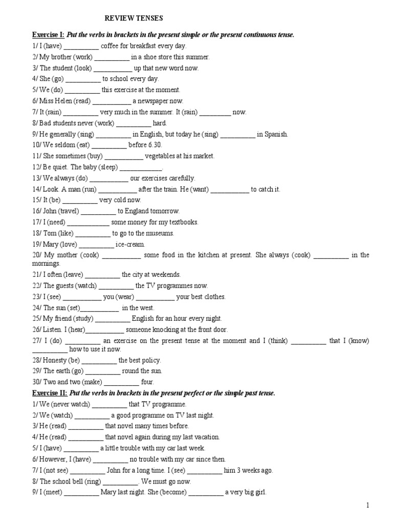 Present Simple and Tenses Review Worksheet | PDF | Perfect (Grammar ...