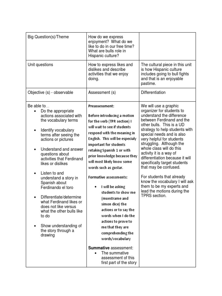 Lesson Plan Ferdinando Tprs | PDF | Educational Assessment | Vocabulary