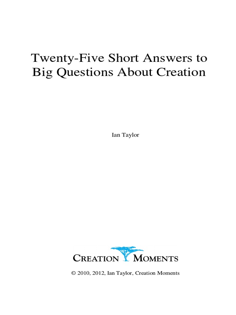 Twenty-Five Short Answers To Big Questions About Creation | PDF | Adam ...