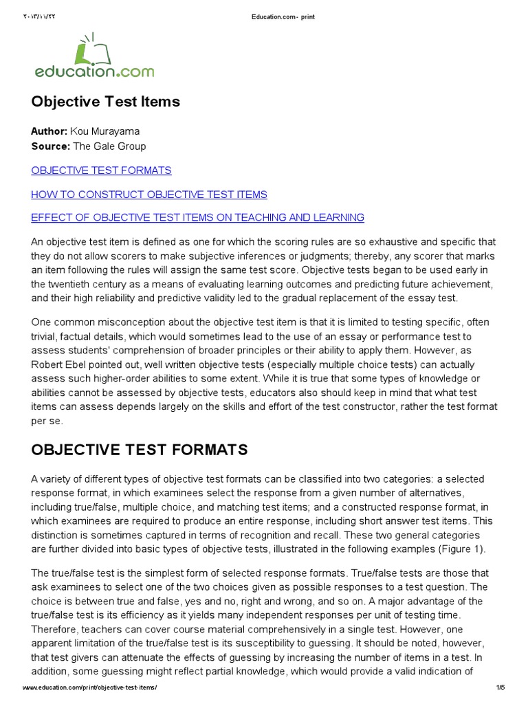 Objective Test Items | PDF | Multiple Choice | Test (Assessment)
