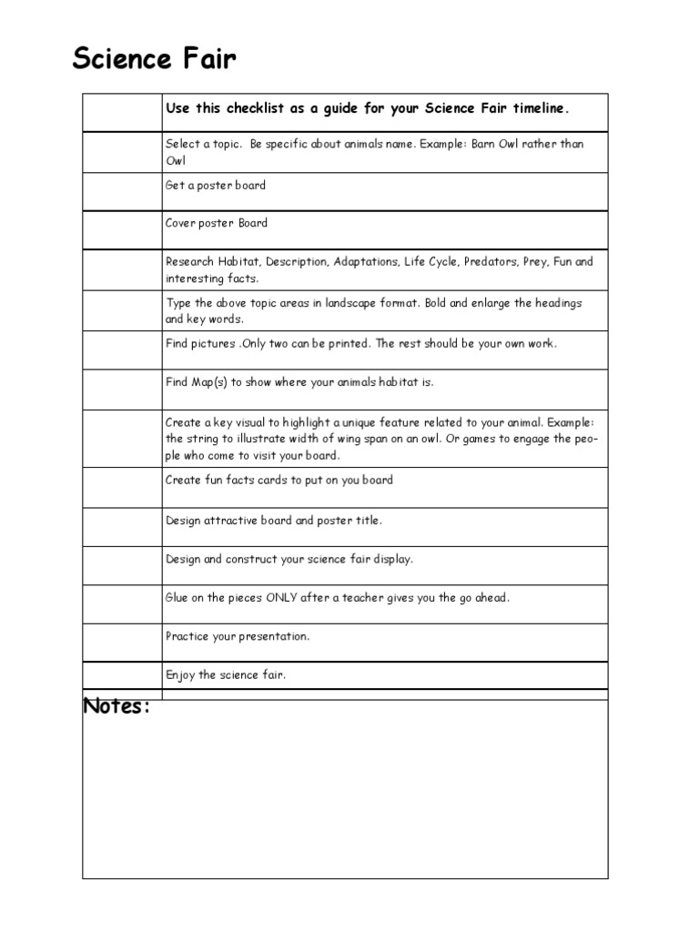 Science Fair Checklist