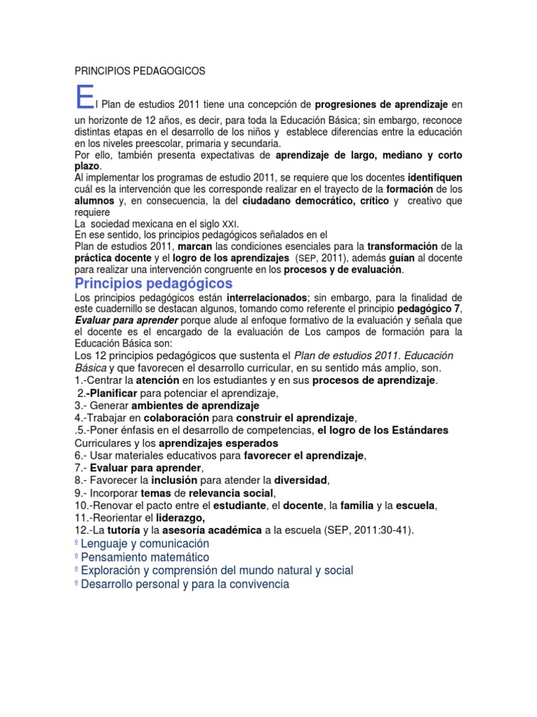 Principios Pedagógicos 2011 en Primaria | PDF | Plan de estudios ...
