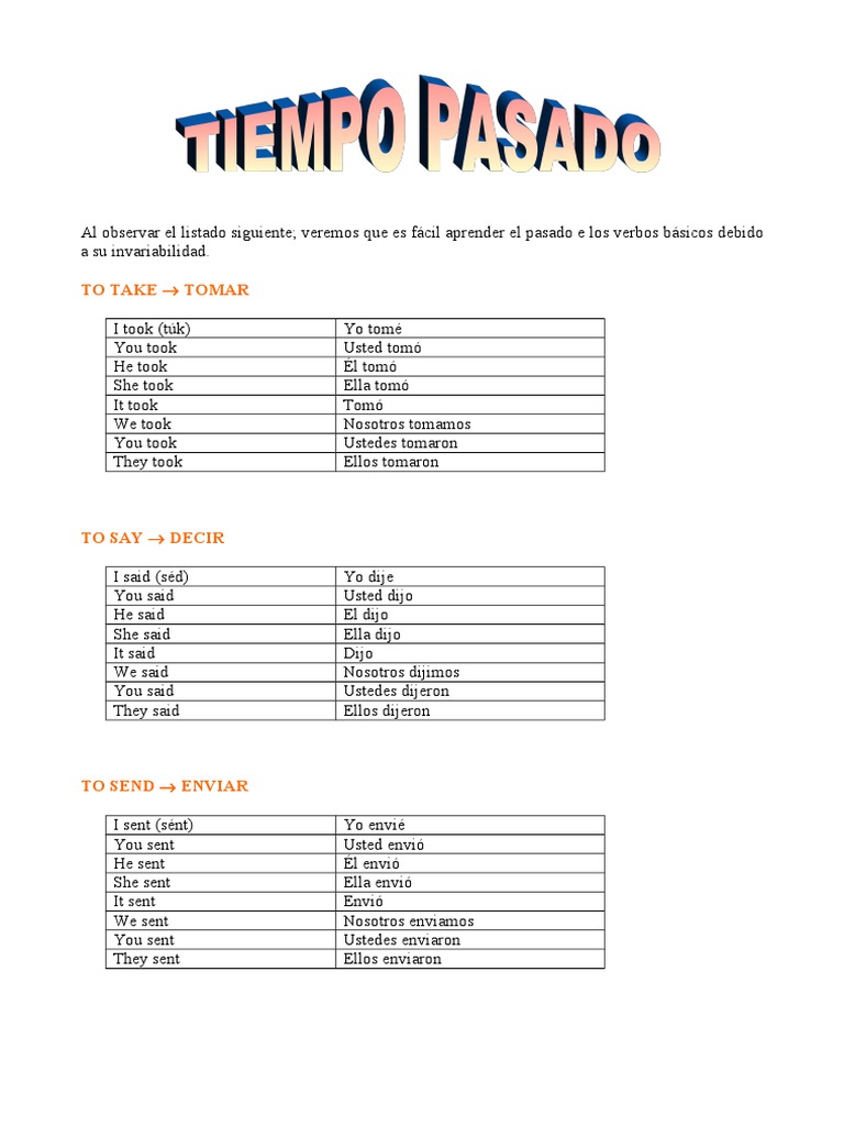 Conjugación Tiempo pasado de los verbos Leisure