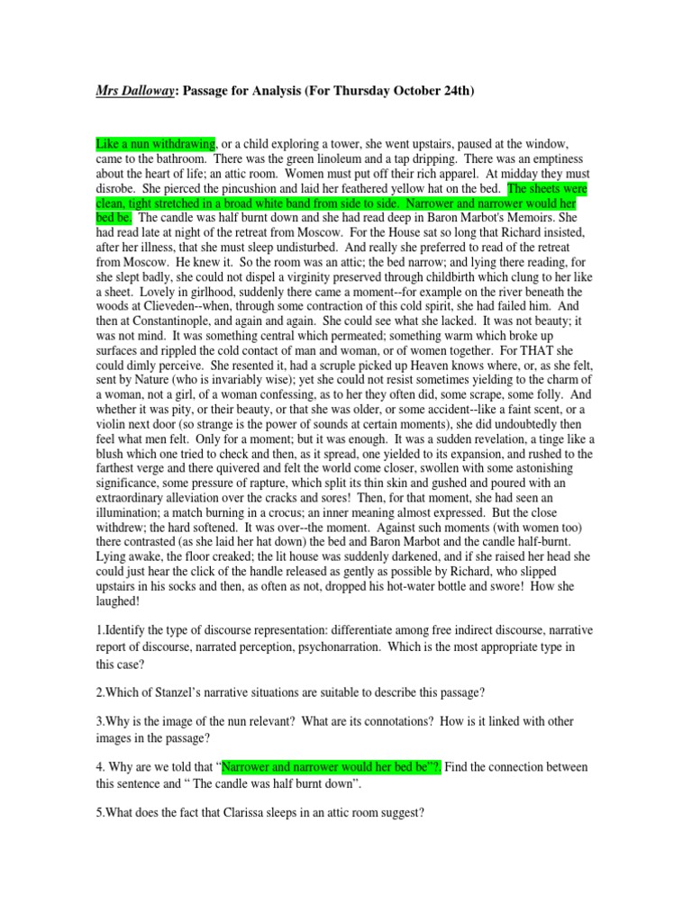 Mrs DallowayPassage for Analysis