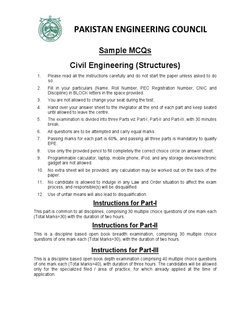Civil Engineering Exam Guidelines | PDF | Stiffness | Internal Rate Of ...